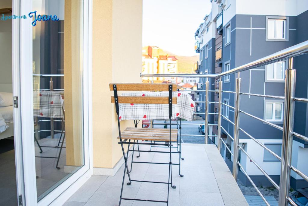 Private balcony at Apartments Joana looking over Ohrid towards the hills